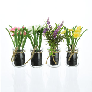 THE SEASONAL AISLE Assorted Mixed Flowers Centrepiece in Pot (Set of 4)
