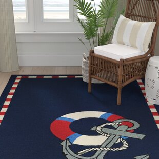 BREAKWATER BAY Petra Handmade-Hooked Navy Indoor / Outdoor Area Rug