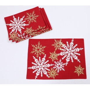 THE HOLIDAY AISLE® Jahnke Magical Snowflakes Crewel Embroidered 20" Placemat (Set of 4)