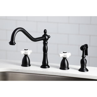 KINGSTON BRASS Heritage Double Handle Widespread Kitchen Faucet with Accessories