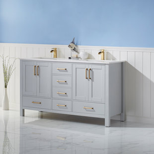 EVERLY QUINN Ryland 60'' Free Standing Double Bathroom Vanity with Stone Top