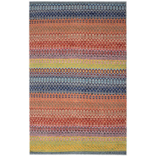 BAKERO Handgefertigter Teppich Saffron aus Baumwolle in Blau/Rot