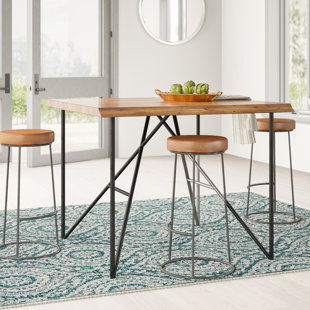 MISTANA™ Live Edge Solid Wood Pub Table w/Metal Legs, Light Walnut