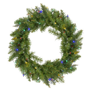NORTHLIGHT SEASONAL 24" Pre-Lit Northern Pine Artificial Multi-Color Led Lights Christmas Wreath