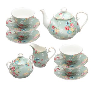 GRACE'S TEA WARE Shabby Rose 11 Piece Porcelain Tea Set