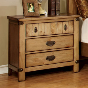 LOON PEAK® Adames 3 - Drawer Solid Wood Nightstand in Weathered Elm