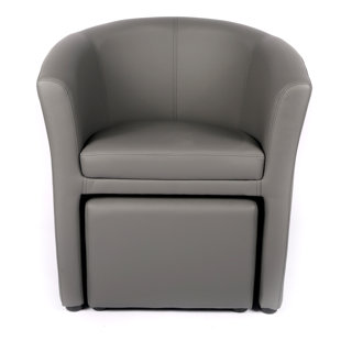 EBERN DESIGNS Babumba Faux Leather Upholstered Barrel Chair with Ottoman
