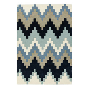 GEORGE OLIVER Hargrove Handmade Wool Blue Rug