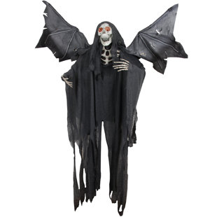 NORTHLIGHT SEASONAL 66" Pre-Lit Black and Red Sonic Skeletal Reaper with Wings Halloween Decor