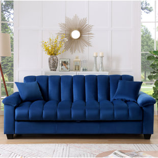 MERCER41 Cesella 83" Velvet Pillow Top Arm Convertible Sofa Bed with Storage