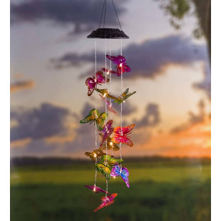 PLOW & HEARTH Metal Animal Wind Chime - Solar Powered