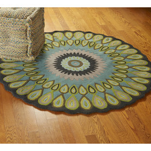 BUNGALOW ROSE Ebright Geometric Handmade Tufted Peacock Area Rug