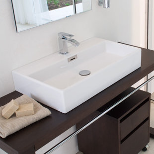 WS Bath Collections Quarelo 16.5'' Glossy White Ceramic Rectangular Bathroom Sink with Overflow