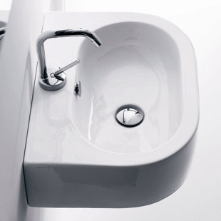 WS Bath Collections Flo 15.7'' White Ceramic U-Shaped Dual Mount Bathroom Sink with Overflow