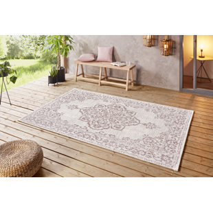 NORTHRUGS Tilos In- und Outdoor Teppich - Wetterfest Orientalisch Vintage Design für Garten, Balkon - Rosa