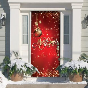 VICTORY CORPS Red and Gold Ornaments 36" x 80" Christmas Door Banner - Front Door Outdoor Decorations