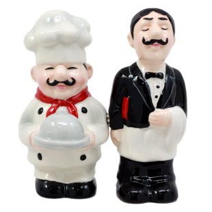 Ebros Gift Food Service Head Chef and Waiter Salt and Pepper Shaker Set