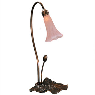 MEYDA LIGHTING Pink Pond Lily Accent Arched Table Lamp in Mahogany Bronze