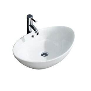 FINE FIXTURES Modern Ceramic Oval Vessel Bathroom Sink with Overflow