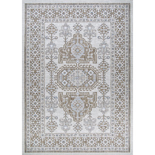 DAKOTA FIELDS Hanlin Floral Flatweave Ivory Light Brown Sand Indoor Outdoor Area Rug