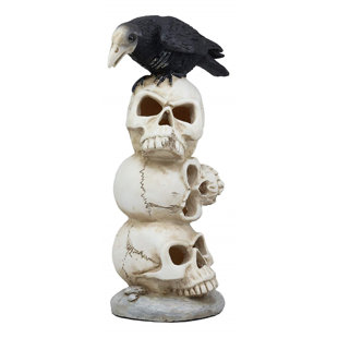 WORLD MENAGERIE Doonfin Gothic Raven Crow Bird Perching on Stacked up Skulls with Color Changing Led Night Light Burst
