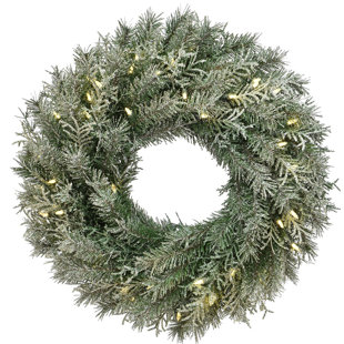 NATIONAL TREE CO. National Tree Company 24" Snowy Stonington Fir Wreath with Battery Operated LED Lights