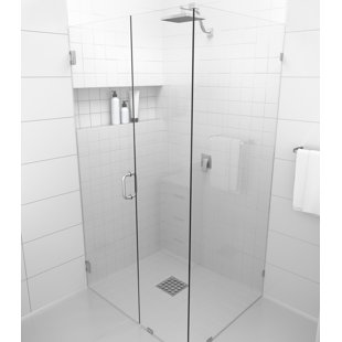 GLASS WAREHOUSE Illume 46.5 in. x 37 in. x 78 in. 90-degree Fully Frameless Wall Hinged Glass Shower Enclosure