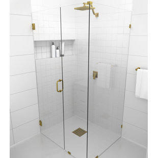 GLASS WAREHOUSE Illume 46.5 in. x 35.5 in. x 78 in. 90-degree Fully Frameless Wall Hinged Glass Shower Enclosure