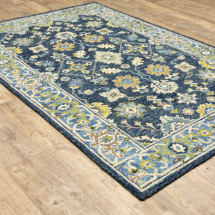BUNGALOW ROSE Schuck Handmade Hand Tufted Blue/Yellow Area Rug