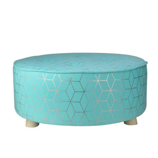 NORTHLIGHT SEASONAL 20" Blue and Copper Geometric Print Round Foot Stool