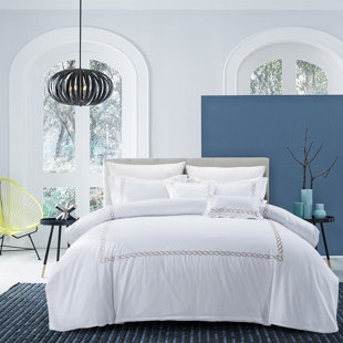 MEADOWPARK 500 Thread Count Cotton Sateen Hotel Stitch Duvet Cover Set