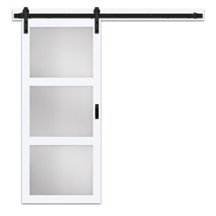 RENIN 36'' x 84'' Solid + Manufactured Wood Glass Low-Gloss with Installation Hardware Kit Barn Door