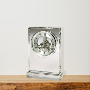 HOWARD MILLER® Brighton Modern & Contemporary Roman Numeral Crystal Quartz Movement / Crystal Tabletop Clock in Clear/Silver