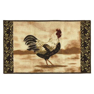 PURHOME Machine Washable Printed Rooster Beige Brown Runner Rug and Mat