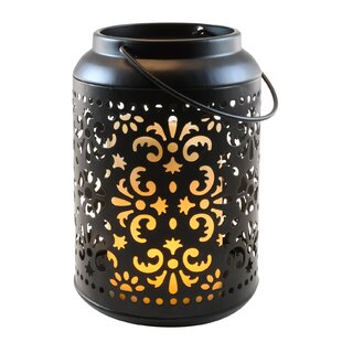 LUMABASE Flame Effect Battery-Operated Black Metal Lantern