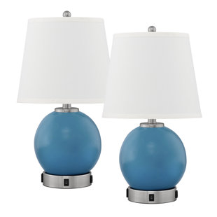 MEDALLION LIGHTING Dream Collection 21" Blue Table Lamp Set with USB and Outlet (Set of 2)
