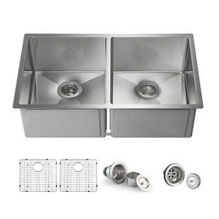KIBI 33'' L Undermount Double Bowl Stainless Steel Kitchen Sink
