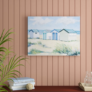 HOUSE OF HAMPTON Beach Huts on A Bright Day Canvas Wall Art