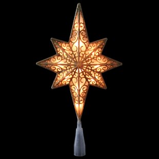 NORTHLIGHT SEASONAL 10" Lighted Gold Frosted Star of Bethlehem with Scrolling Christmas Tree Topper - Clear Lights