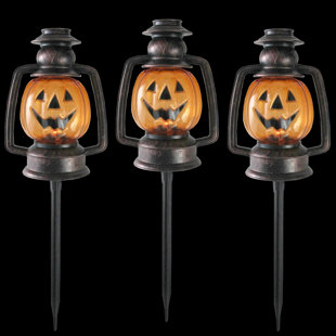 NORTHLIGHT SEASONAL Orange Flickering Halloween Jack O' Lantern Pathway Markers 16.75" (Set of 3)