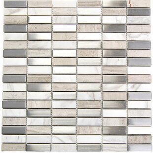 LUXSURFACE 0.62" x 2" Marble/Metal Grid Mosaic Wall Tile