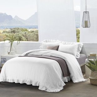 MEADOWPARK Stone Washed French Linen Ruffled Duvet Cover Set