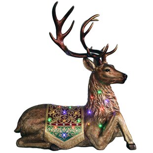 Fraser Hill Farm Indoor/Outdoor Oversized Christmas Decor With Long-Lasting Led Lights, 4-Ft. Tall Sitting Reindeer With Metallic Finish, Ffrs047-Rd1-Brn