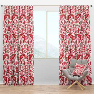 DESIGN ART Scandinavian Raindeed with Little Birds and Christmas Tree Floral Semi-Sheer Thermal Rod Pocket Single Curtain Panel