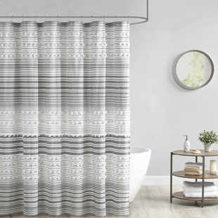 MISTANA™ TEEN Aadhya 100% Cotton Yarn Dye Shower Curtain with Pom Poms