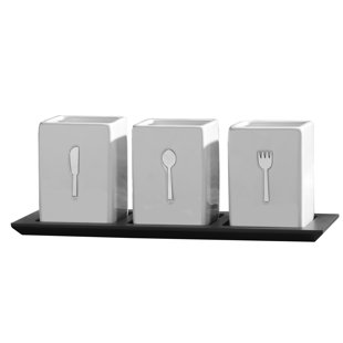 TOWLE SILVERSMITHS Towle Living 3-Piece Ceramic Caddy with Wood Tray