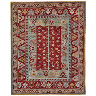 ROOM ENVY Piraj Handmade Hand-Knotted Wool Red/Beige Rug