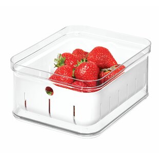 iDesign Crisp Berry Plastic Bin, Modular Stacking Food Storage Box with Removable Inner Basket, BPA Free, 8.32" x 6.32" x 3.88", Clear and White