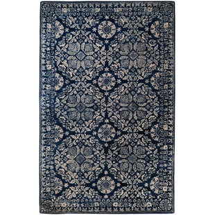 BIRCH LANE™ Bylas Oriental Handmade Tufted Wool Dark Blue/Light Gray Area Rug