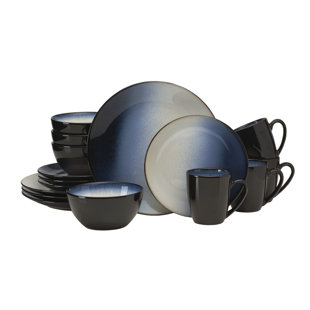 Gourmet Basics by Mikasa Asher Blue 16-Piece Stoneware Dinnerware Set, Service for 4